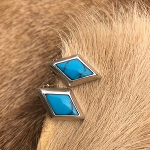 Diamond shaped clip earrings with blue turquoise